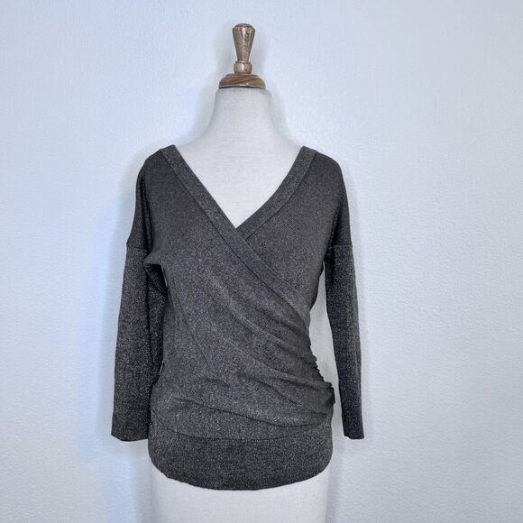 Joyfolie Mia Joy Womens Sweater Wrap Top Size Large Gold Metallic Party Glam - Picture 1 of 10